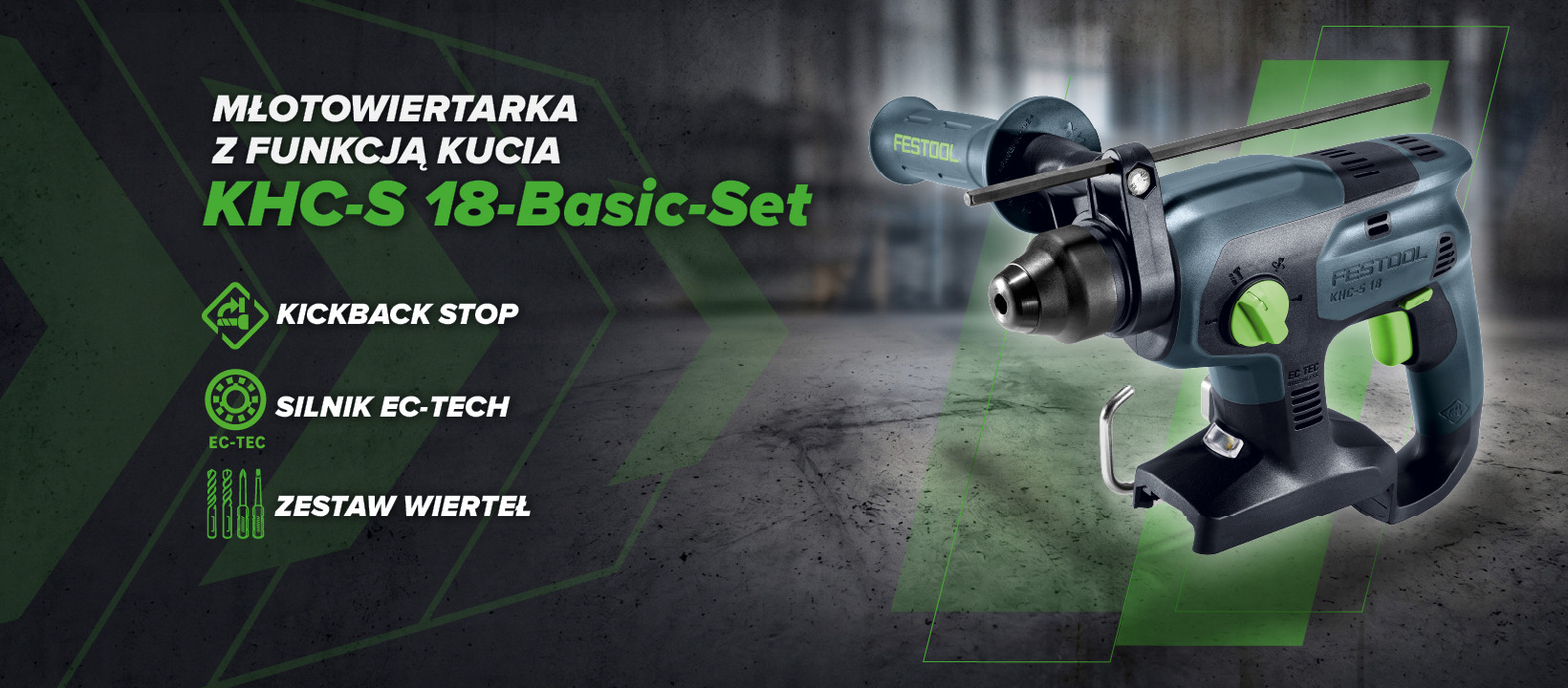 Festool Akumulatorowa młotowiertarka z funkcją kucia KHC-S 18-Basic-Set 578748
